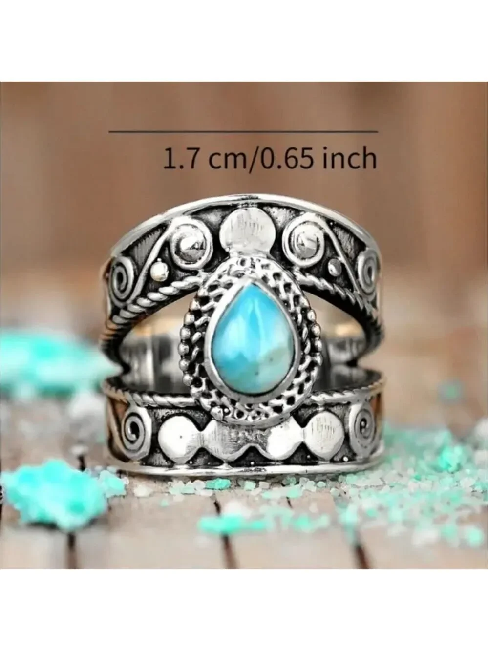 Vintage Style Chunky Band Ring Inlaid Turquoise Jewelry